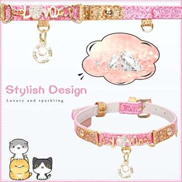 PetsHome Cat Collar, Dog Collar, [Bling Rhinestones][Sparkling Leather] Adjustable Cute Pet Collar w...
