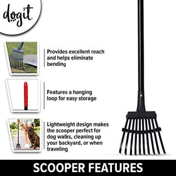 Dogit Waste Scoop, Dog Combo Waste Rake & Dog Pooper Scooper for Grass & Pavement Easy Pickup, Large, 90442