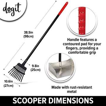 Dogit Waste Scoop, Dog Combo Waste Rake & Dog Pooper Scooper for Grass & Pavement Easy Pickup, Large, 90442