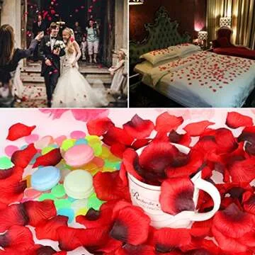 POAO 2500 PCS Durabel Artificial Flowers Romantic Silk Rose Petals Lightweight Table Confetti Flowers Wedding Party Decorations (Red)