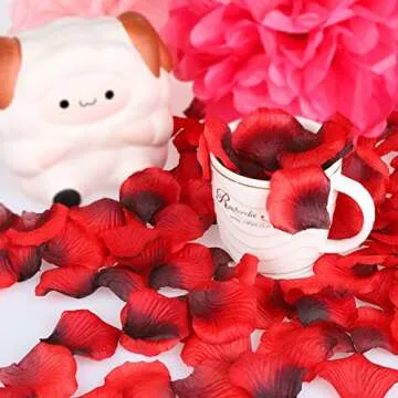 POAO 2500 PCS Durabel Artificial Flowers Romantic Silk Rose Petals Lightweight Table Confetti Flowers Wedding Party Decorations (Red)