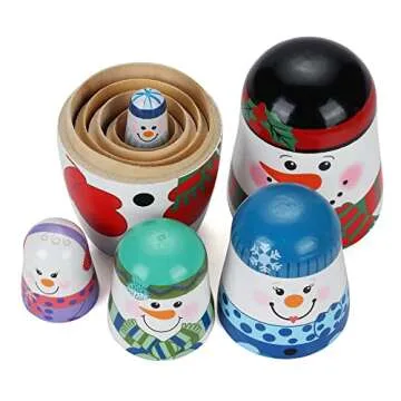 Yoption 5Pcs Russian Wooden Snowman Nesting Dolls Set