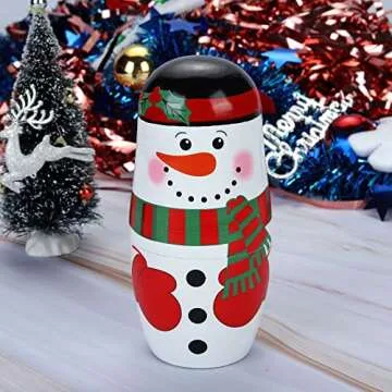 Yoption 5Pcs Russian Wooden Snowman Nesting Dolls Set