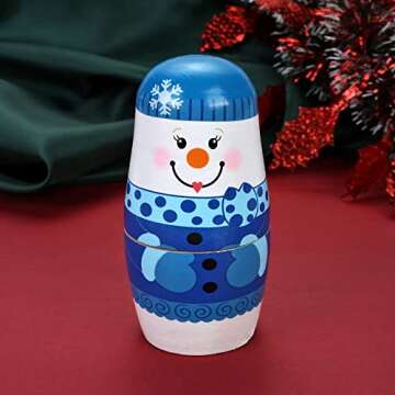 Yoption 5Pcs Russian Wooden Snowman Nesting Dolls Set