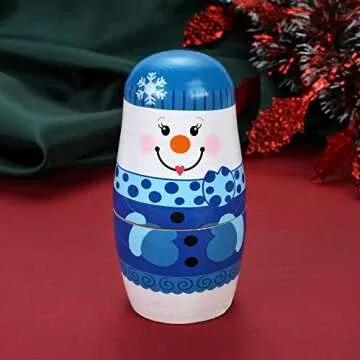 Yoption 5Pcs Russian Wooden Snowman Nesting Dolls Set