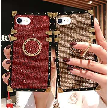 Babemall Compatible for iPhone 7 Plus /8 Plus Case, Elegant Premium Bling Protective with Shock Absorption with Strap Back Cover with Crystal Strap (Gold)