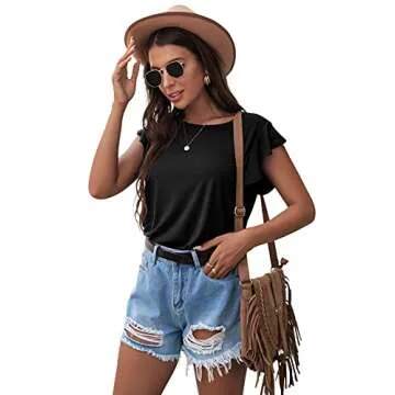 Trendy PrinStory Women's Ruffle Short Sleeve Knit Top