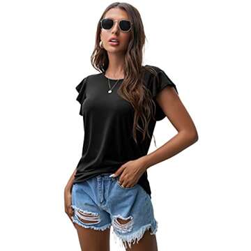 Trendy PrinStory Women's Ruffle Short Sleeve Knit Top