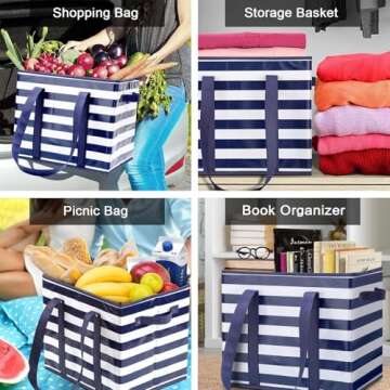 WISELIFE 3 Pack Reusable Grocery Bags Large Water Resistant Grocery Collapsible Heavy Duty Tote Bags for Shopping Picnic