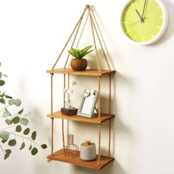 SAND MINE 3 Tier Wood Hanging Shelves for Home Decor