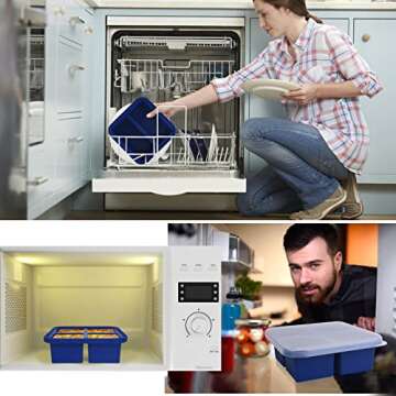 Kinggrand Kitchen 1 Cup Silicone Freezer Molds 2 Pack Silicone Freezer Tray with Lid Make 8 Perfect 1-Cup Portions - Easy Release Molds for Food Storage & Freeze Soup, Broth, Stew or Sauce