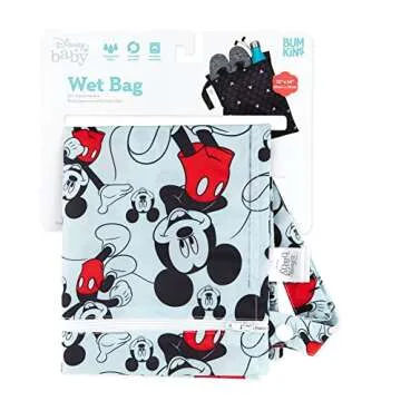 Bumkins Disney Waterproof Wet Bag for Baby, Travel, Swim Suit, Cloth Diapers, Pump Parts, Pool, Gym Clothes, Toiletry, Strap to Stroller, Daycare, Zipper Reusable Bag, Packing Pouch, Mickey Mouse