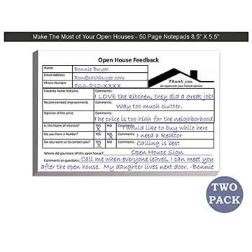 Realtor Open House Supplies – Real Estate Sign in Book Notepads to Collect Buyer Info & Opinion about the Home For Sale. Instructional Open House Door Hanger & Tent Card Signs, Tasteful Design. Two-Pack. Life Charge. Made in the USA.