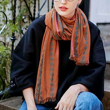 LABANCA Womens Vintage Boho Scarf Winter Warm Printed Scarf Shawl Earth yellow