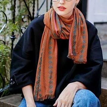 LABANCA Womens Vintage Boho Scarf Winter Warm Printed Scarf Shawl Earth yellow