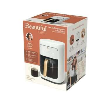 GenericBeautiful 14 Cup Programmable Touchscreen Coffee Maker by Drew Barrymore (White), 17.44 x 12.95 x 10.78 Inches, 19017