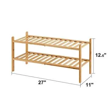 viewcare 2-Tier Bamboo Shoe Rack for Entryway, Bamboo Wood Shoe Organizer for Hallway Closet, Free Standing Shoe Racks for Indoor Outdoor