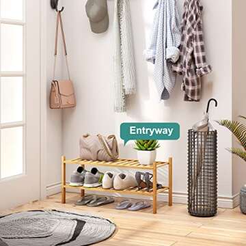 viewcare 2-Tier Bamboo Shoe Rack for Entryway, Bamboo Wood Shoe Organizer for Hallway Closet, Free Standing Shoe Racks for Indoor Outdoor