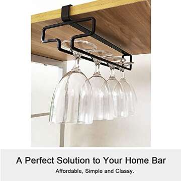 LINFIDITE Wine Glass Holder 2PCS Stemware Rack Hanger Under Cabinet Wine Glass Rack Kitchen Hanging ...