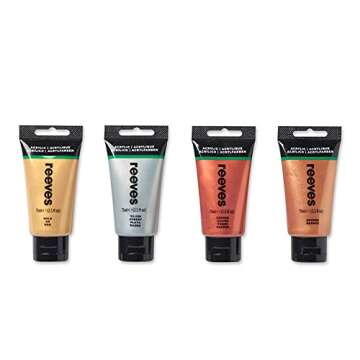 Reeves Acrylic Paint Set - Pigmented Colors for Hobbyists, Artists & Beginners - 4 Pack Assorted Metallic Colors, 75 ml