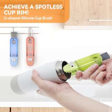 3 in 1 Cup Lid Gap Cleaning Brush Set, Multifunctional Bottle Cleaning Brush, Silicone Cup Lid Gap C...