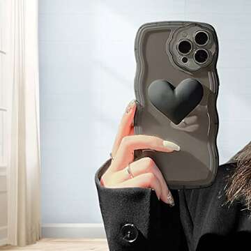 LANJINDENG Compatible with iPhone 13 Pro Max Case Cute 3D Black Heart Design with Lovely Bracelet Ch...
