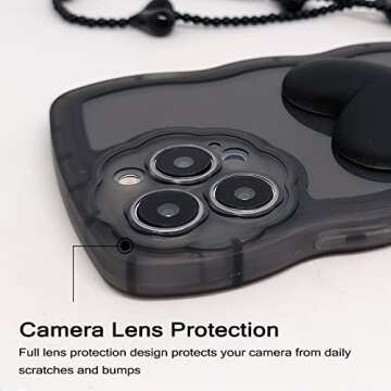 LANJINDENG Compatible with iPhone 13 Pro Max Case Cute 3D Black Heart Design with Lovely Bracelet Chain, Wavy Frame Soft Flexible TPU Bumper Clear iPhone 13 Pro Max Case for Girls Women