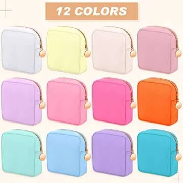 Kacctyen 12 Pcs Mini Makeup Bag Nylon Small Pouch for Purse Mini Square Nylon Pouch with Zipper Small Cosmetic Travel Makeup Bag Purse Organizer for Women(Fresh Color,Regular)