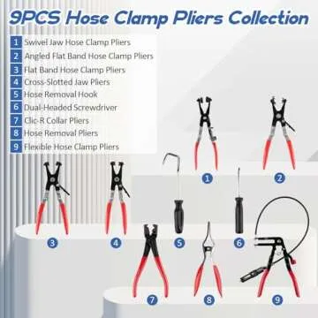 PPKBBEB 9PCS Hose Clamp Pliers Set - Precision Tools for Easy Disconnecting