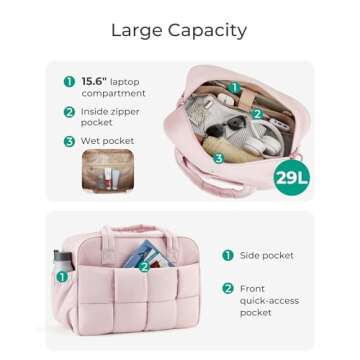 BAGSMART Gym Bag for Women, 29L Puffer Travel Bag Duffle Bag for Travel with Laptop Compartment, Weekender Bags for Women, Carry On Duffel Bag Personal Item Bag