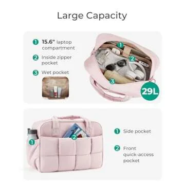 BAGSMART Gym Bag for Women, 29L Puffer Travel Bag Duffle Bag for Travel with Laptop Compartment, Weekender Bags for Women, Carry On Duffel Bag Personal Item Bag