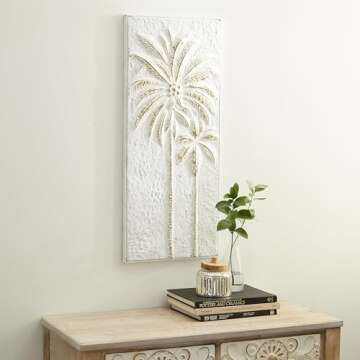 Deco 79 Metal Tree Home Wall Decor Relief Palm Wall Sculpture with Gold Detailing, Wall Art 14" x 1" x 33", Gold