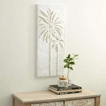 Deco 79 Metal Tree Home Wall Decor Relief Palm Wall Sculpture with Gold Detailing, Wall Art 14" x 1" x 33", Gold
