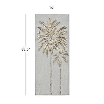 Deco 79 Metal Tree Home Wall Decor Relief Palm Wall Sculpture with Gold Detailing, Wall Art 14" x 1" x 33", Gold