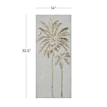 Deco 79 Metal Tree Home Wall Decor Relief Palm Wall Sculpture with Gold Detailing, Wall Art 14" x 1" x 33", Gold