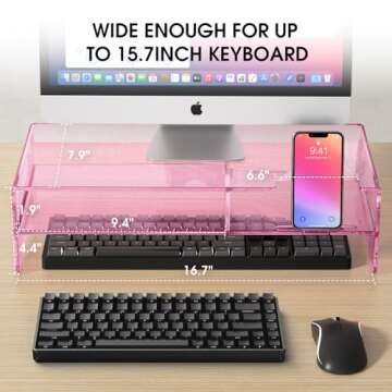 Stylish HEWYIOS Pink Acrylic Monitor Stand with Storage