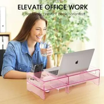 Stylish HEWYIOS Pink Acrylic Monitor Stand with Storage