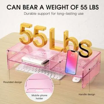 Stylish HEWYIOS Pink Acrylic Monitor Stand with Storage