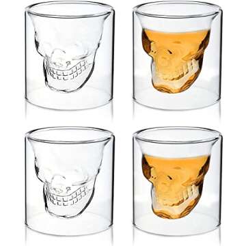 Skull Shot Glass for Whiskey, Vodka, and Cocktail - Spooky 2 Piece Set for Liquor