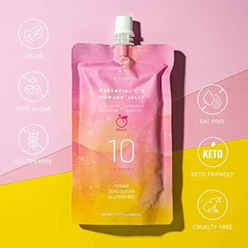 EVERYDAZE Essential C’s Konjac Jelly | Peach | Vegan Collagen Peptides, Gluten Free, Sugar Free, Low Calorie | Healthy Drinkable Fruit Snack | 10 Pack Box Food Drink Pouch