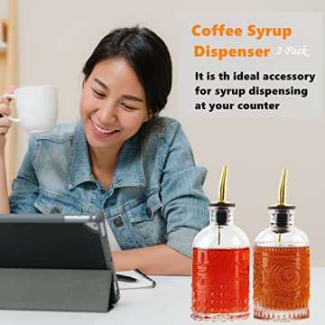 Shining Craft Coffee Syrup Dispenser Bottles Set 2 Pack 7 OZ Simple Small Syrup Bottles Set with Met...