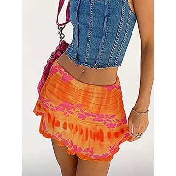 SAFRISIOR Women Ruched Ruffle High Waisted Mini Skirt