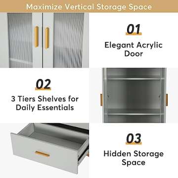 Tribesigns Set of 2 Bookcase with Doors and LED Light, Gray Bookshelf with 2 Drawers, Freestanding Tall Storage Cabinet for Living Room, Bathroom, Office, Kitchen