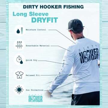 Dirty Hooker Fishing Gear Long Sleeve Fishing Shirt for Men Special Edition - Uv Protection Long Sleeve Shirt Men - Long Sleeve Swim Shirt for Men - Quick Dry Fit Shirt for Men (Small)