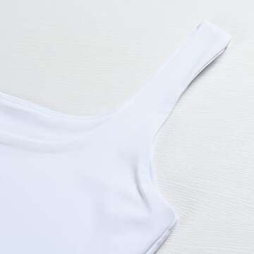 Artfish Women's Sleeveless Strappy Seamless Crop Tank Tops Square Neck Workout Fitness Basic Cropped Camis White, L