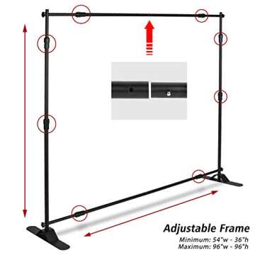 Photo Backdrop Stand - Heavy Duty Banner Holder Adjustable Photography Poster Stand - Height Up to 8x8 ft for Trade Show, Photo Booth, Parties, Wedding, Birthday, Photoshoot Background