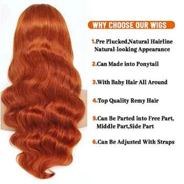 Eteenana Ginger Lace Front Wigs Human Hair Pre Plucked Body Wave 13x4 HD Transparent Lace Front Wigs Human Hair Colored 100% Brazilian Orange Glueless Human Hair Wigs for Women 180% Density (20 Inch)