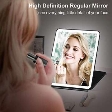 KEDSUM 10x Large Lighted Makeup Mirror, LED Travel Mirror with Lights, Compact Vanity Mirror with Touch Screen Dimming, 1x/10x Magnifying Mirror, Brightness Adjustable