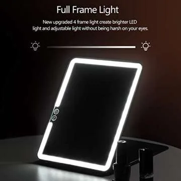 KEDSUM 10x Large Lighted Makeup Mirror, LED Travel Mirror with Lights, Compact Vanity Mirror with Touch Screen Dimming, 1x/10x Magnifying Mirror, Brightness Adjustable