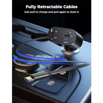 SUPERONE Retractable Car Charger with Dual Type C Cables